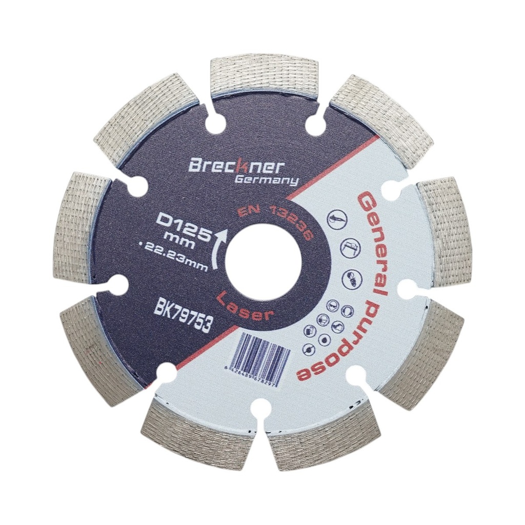 Disc diamantat segmentat 125x22.23mm, segment 12mm pentru beton, pavele, mozaic, boltari, caramida
