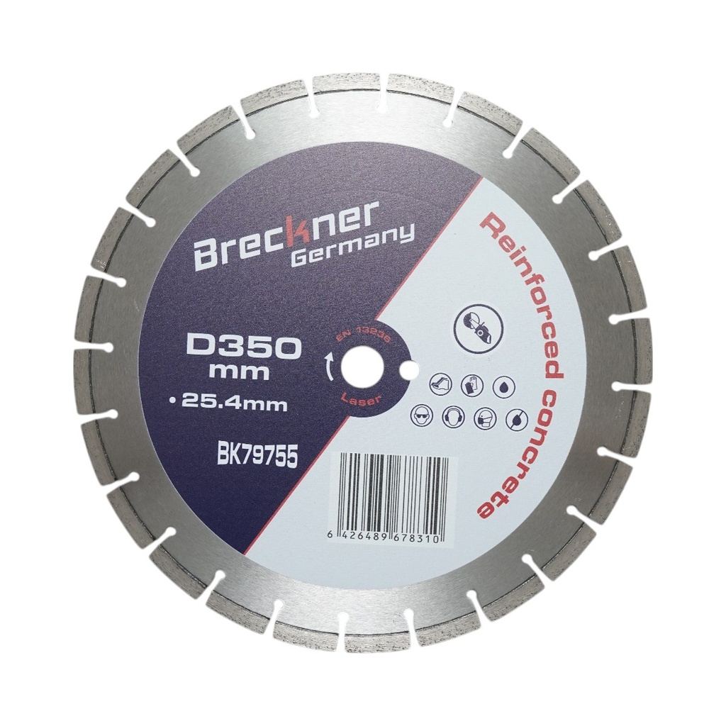 Disc diamantat segmentat 350x25.4mm, segment 10mm pentru beton armat, pavele, boltari, piatra dura