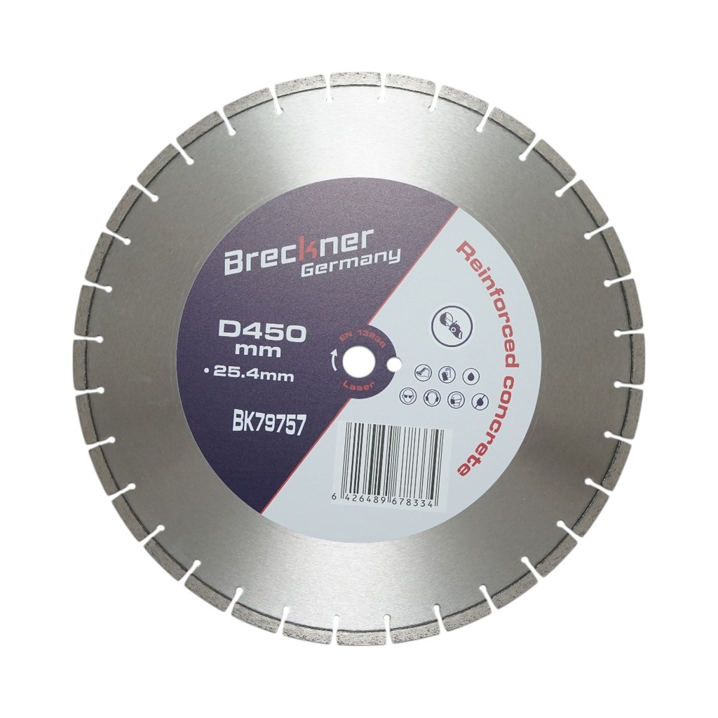 Disc diamantat segmentat 450x25.4mm, segment 10mm pentru beton armat, pavele, boltari, piatra dura