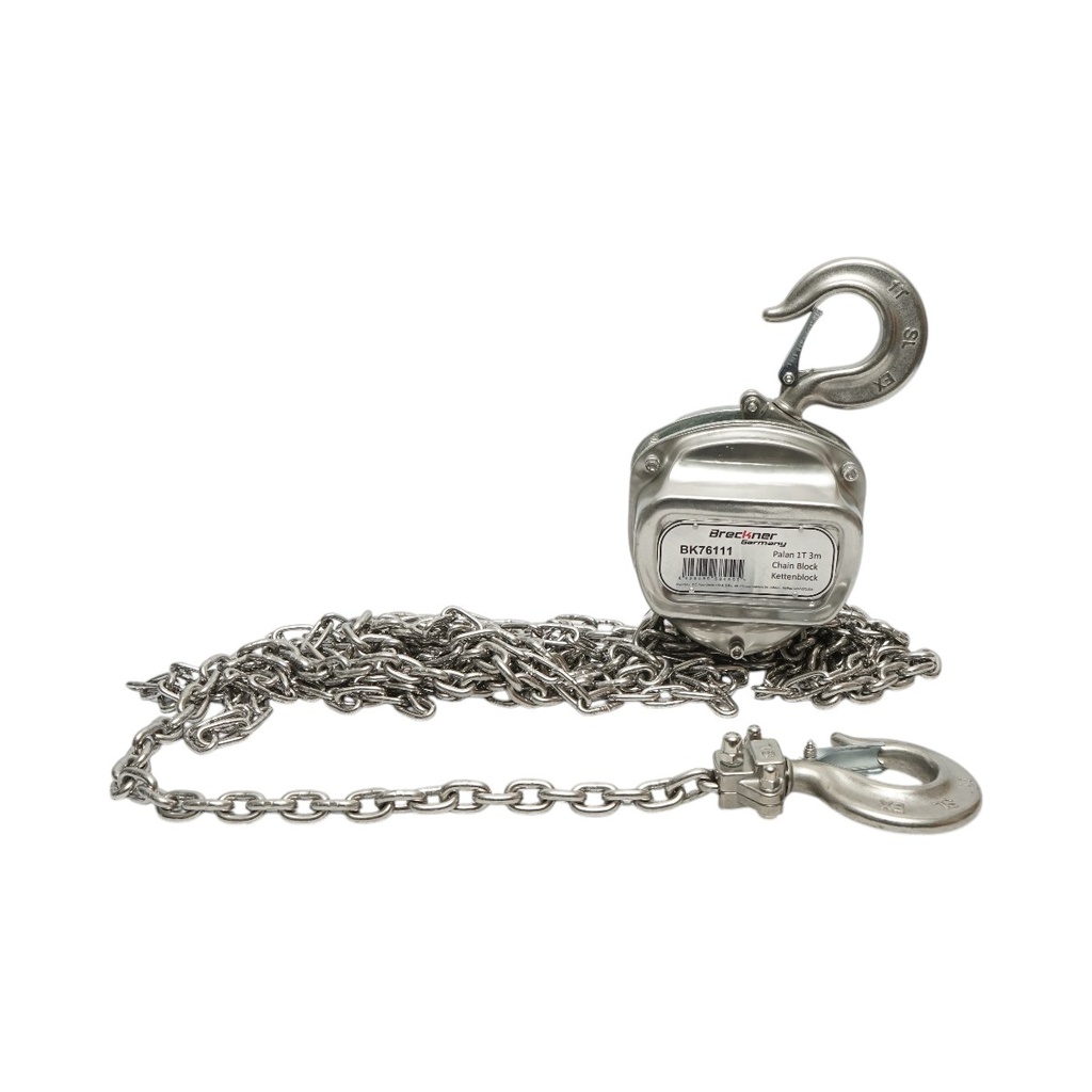 Palan manual inox cu lant 3m, sarcina maxima 1000 kg, carlig cu siguranta