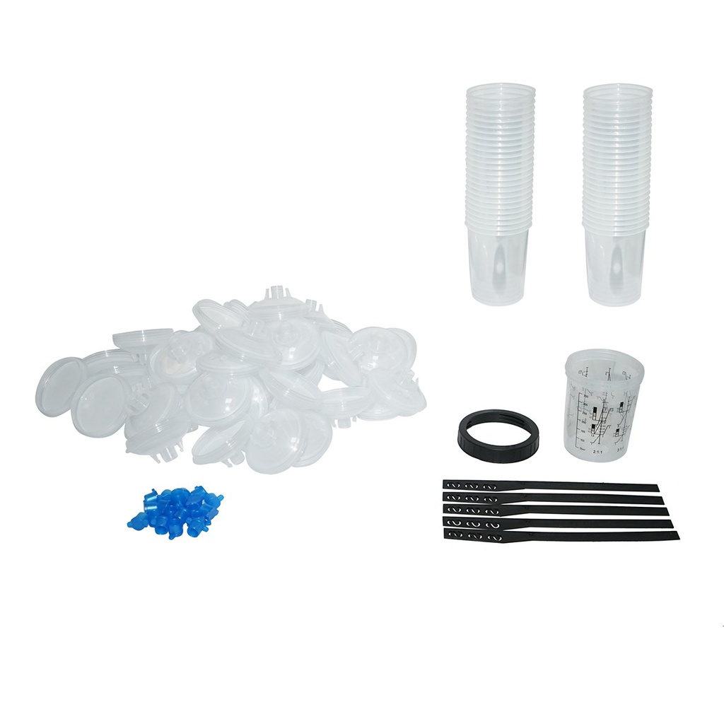 Set 50 pahare 800 ml mixare vopsea cu capac filtrant 125 microni pentru pistol de vopsit