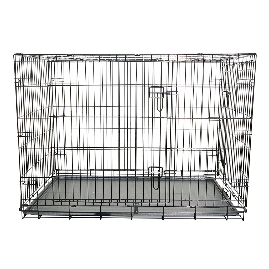 Cusca transport animale pliabila din metal cu 2 usi, tava detasabila si maner 75.5x47x54.5cm