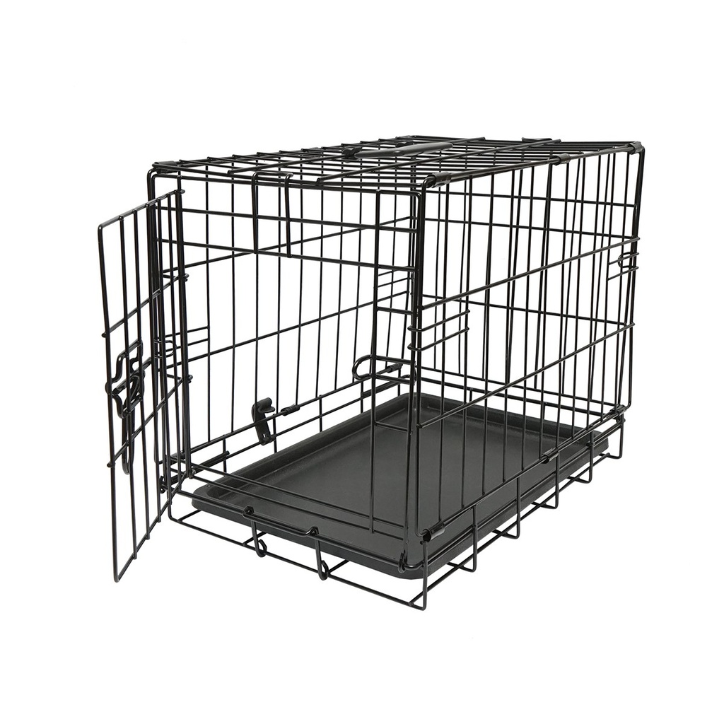 Cusca transport animale pliabila din metal cu tava detasabila si maner 44.5x30.5x36.5cm