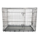 Cusca transport animale pliabila din metal cu 2 usi, tava detasabila si maner 90x60x67cm