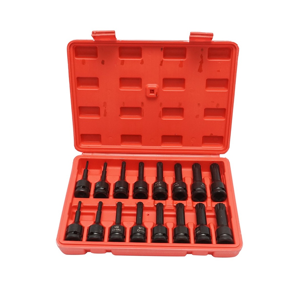 Trusa chei tubulare de impact spline lungi M4-M19, patrat 1/2 inch 16 piese