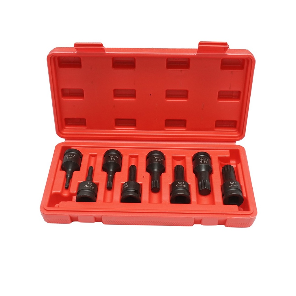 Trusa chei tubulare de impact spline M5-M18, patrat 1/2 inch 8 piese