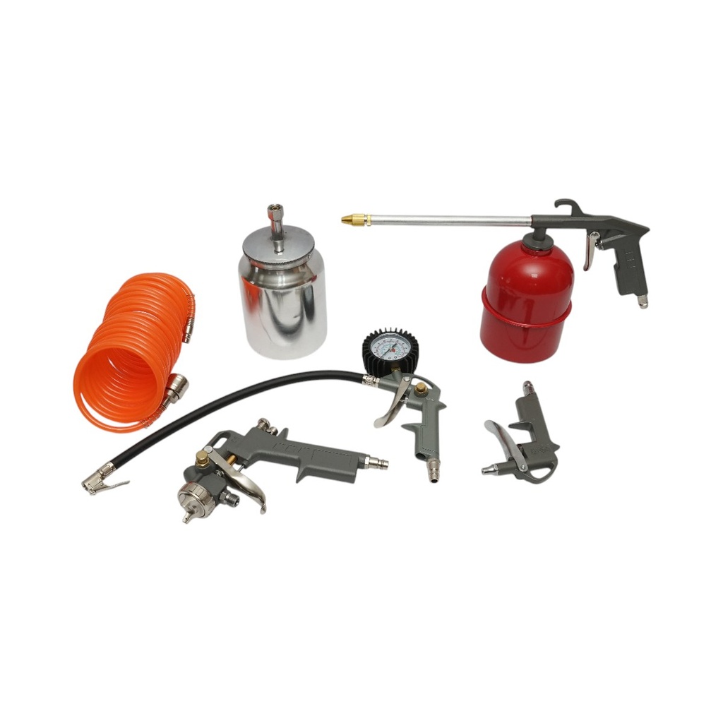 Set 5 piese aer comprimat cu furtun spiralat 5m, pistol spalat, vopsit, umflat si suflat aer