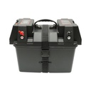 Cutie baterie auto 12V cu voltmetru DC 6-36V, afisaj LCD, intrerupator cirucit 16A, 2 prize bricheta, 2xUSB 340x195x200mm