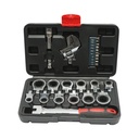 Trusa chei inelare cu clichet 8-19mm, cheie reglabila, biti hex, drepti, cruce 26 piese