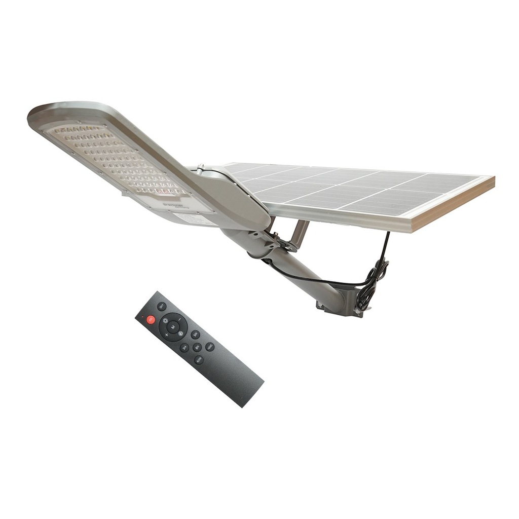 Lampa LED iluminat stradal 2800LM, 6500K cu panou solar 50W, baterie LiFePO4 45Ah, telecomanda, prindere stalp IP65