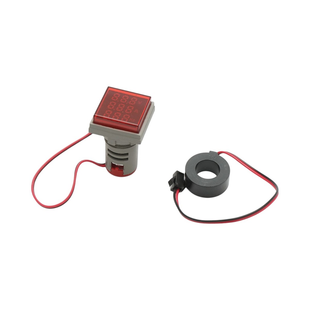 Indicator digital frecventa, ampermetru, voltmetru LED rosu 0-99Hz/0-100A/50-500V AC Ø 22mm