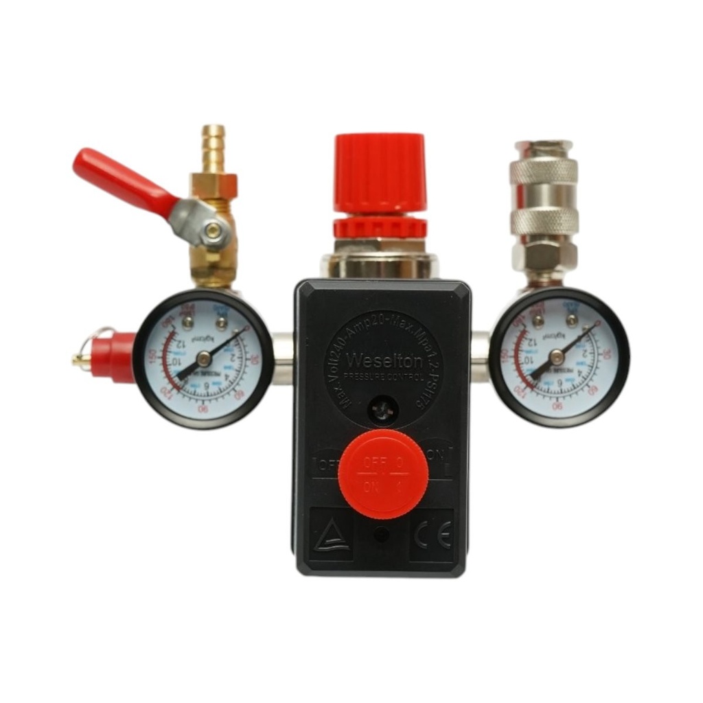Presostat compresor aer 220V, regulator cu 2 manometre 12 bar