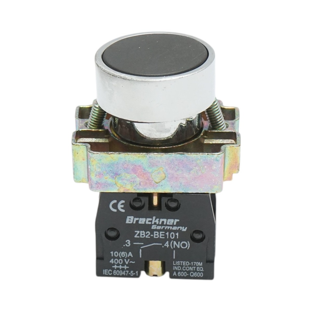 Buton comanda metalic negru cu revenire 1NO, 400V/10A, LAY5