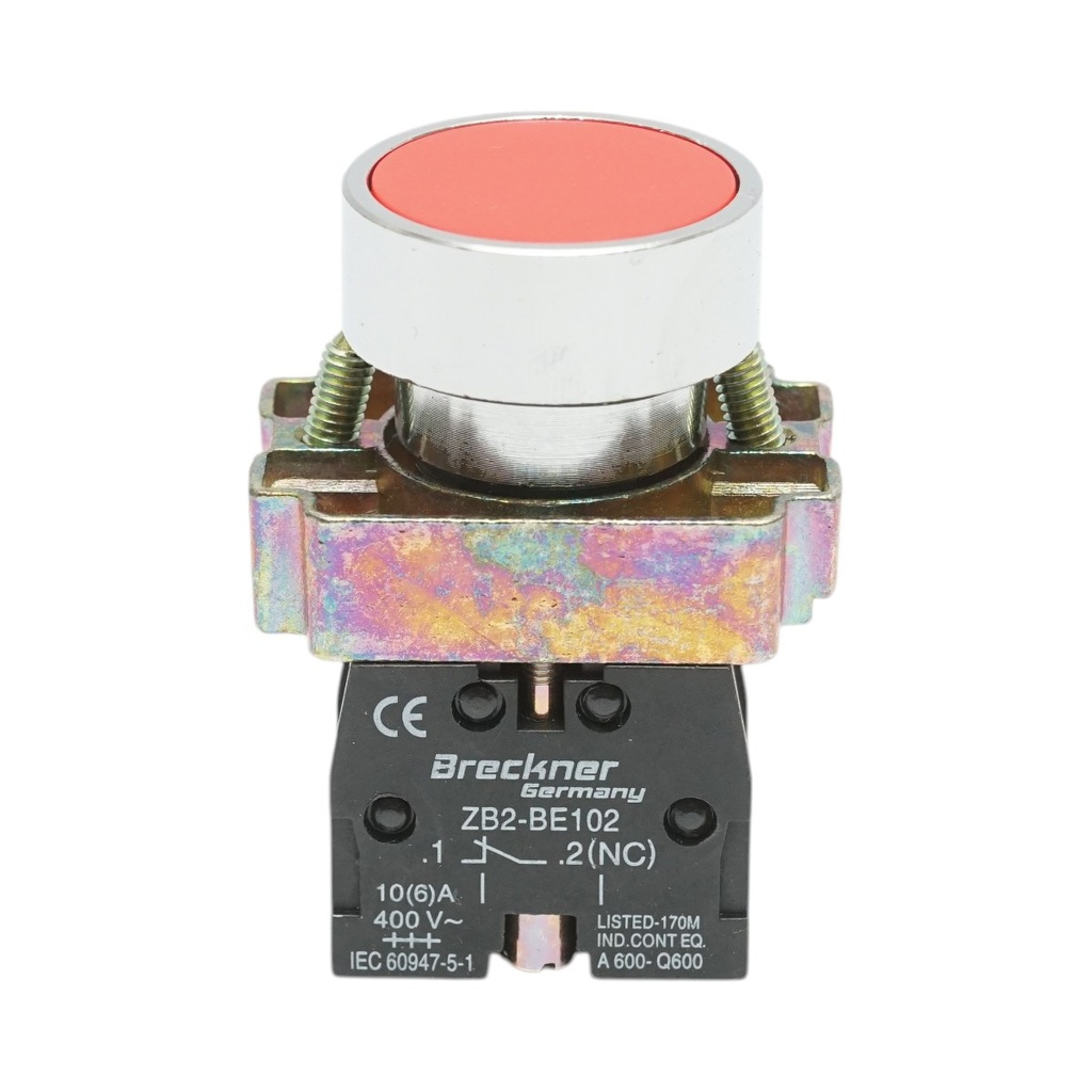 Buton comanda metalic rosu cu revenire 1NC, 400V/10A, LAY5