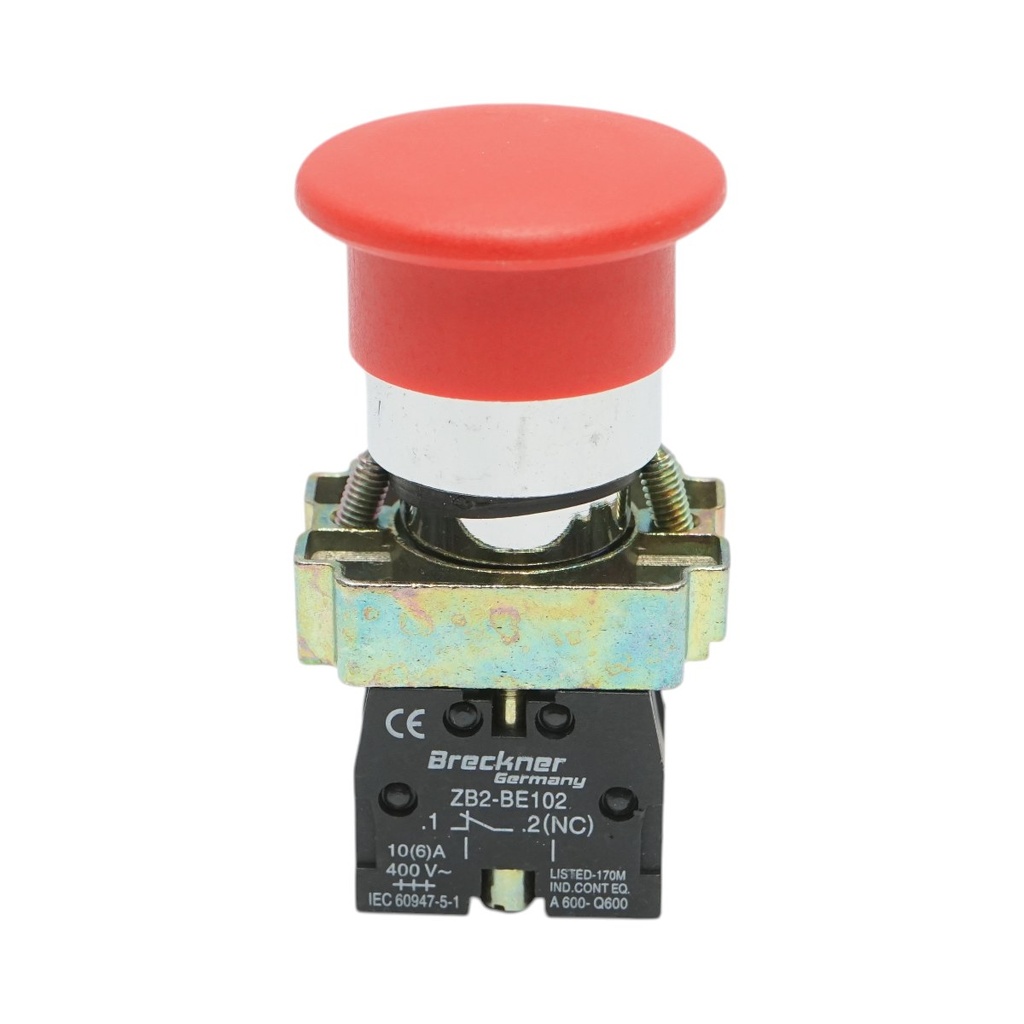 Buton comanda STOP rosu cu revenire tip ciuperca 1NC, 400V/10A, LAY5