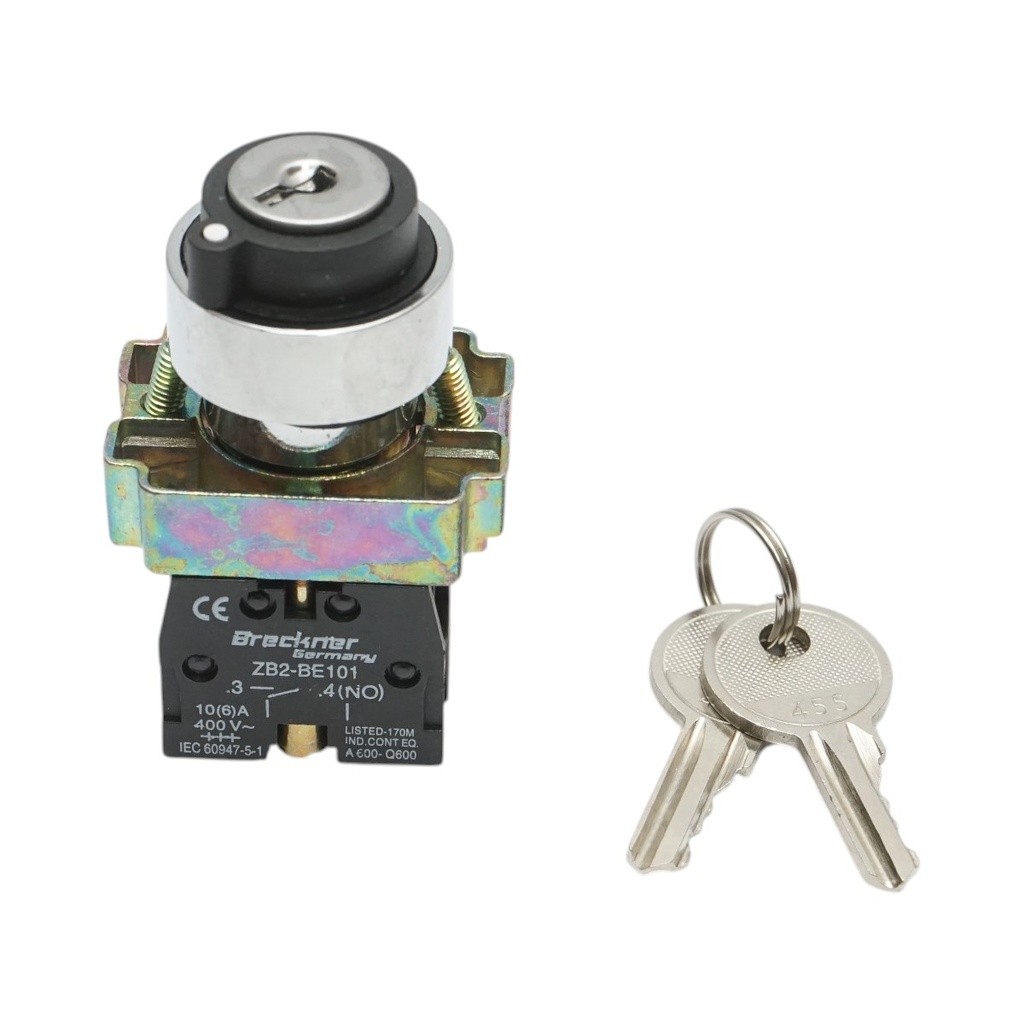 Selector 2 pozitii cu retinere si cheie 1NO, 400V/10A, LAY5-BG21