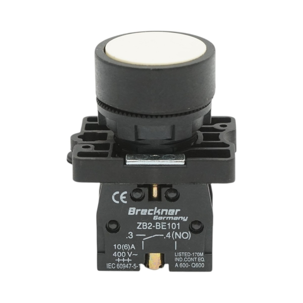 Buton comanda cu revenire alb 1NO+1NC, 400V/10A, LAY5