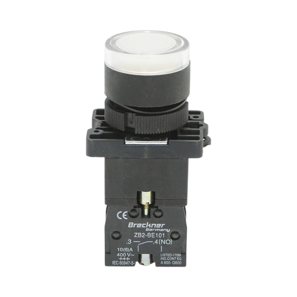 Buton indicator LED alb cu rezistenta integrata 1NO, 24V, LAY5