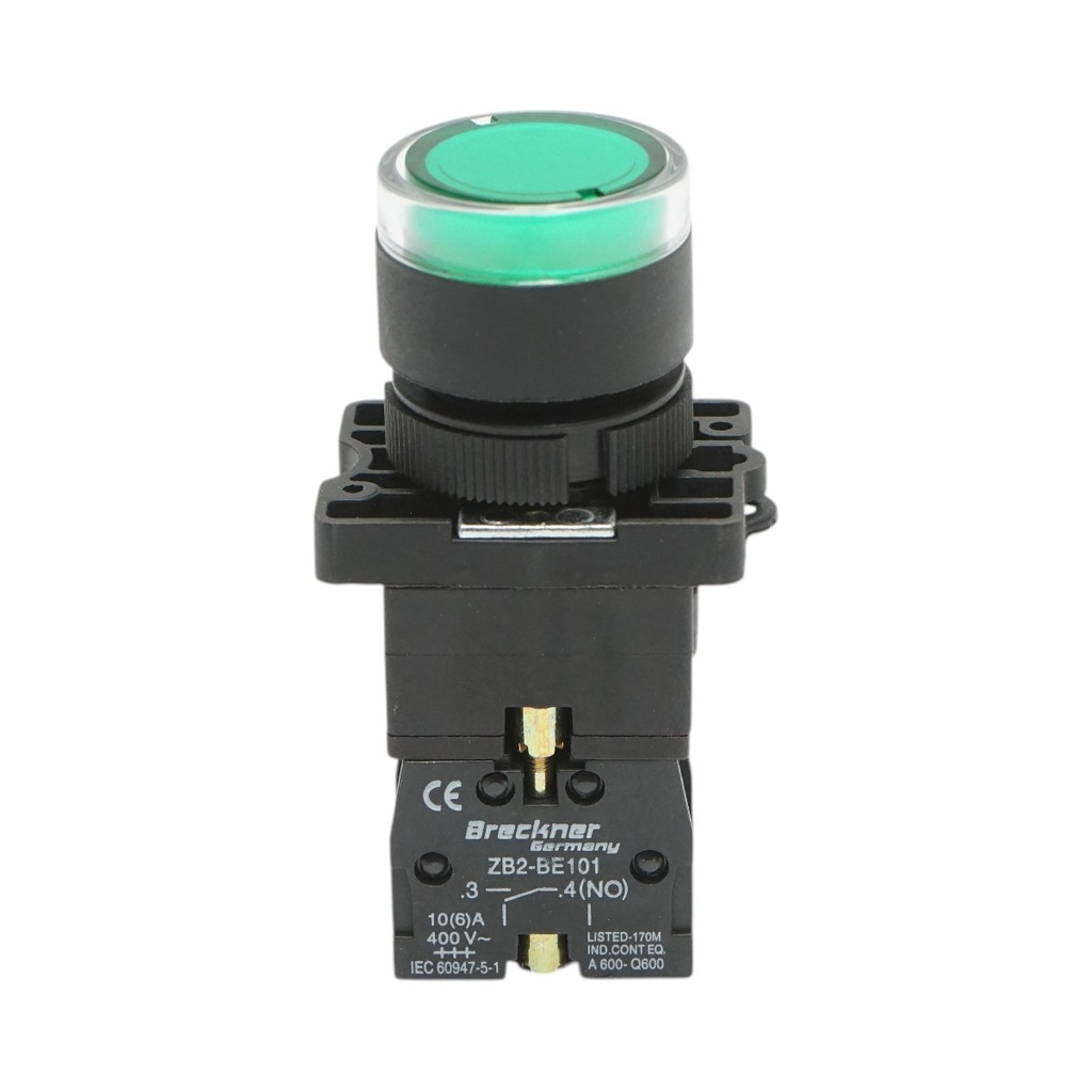 Buton indicator LED verde cu rezistenta integrata 1NO, 220V, LAY5