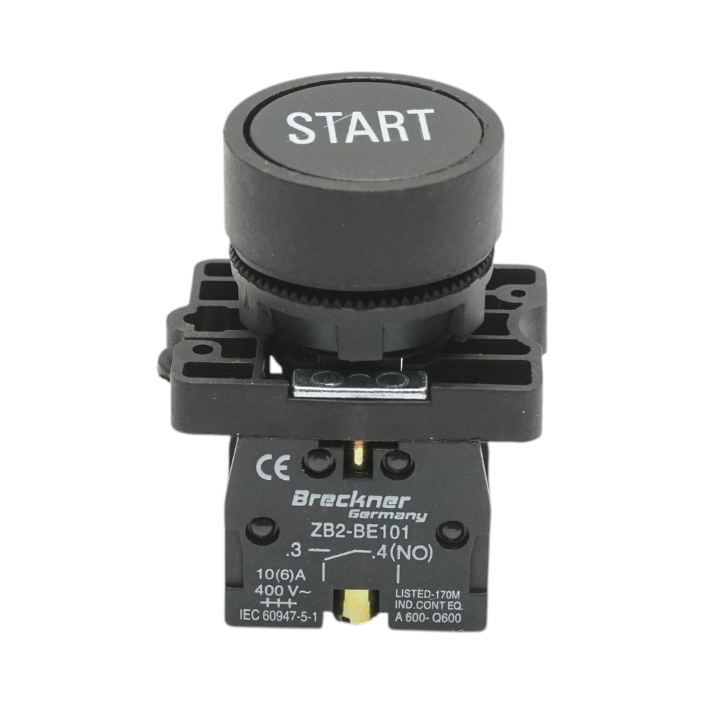 Buton comanda START negru cu revenire 1NO, 400V/10A, LAY5