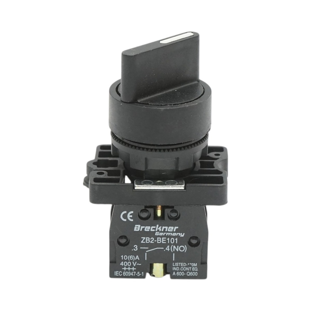 Selector 2 pozitii cu retinere negru 1NO, 400V/10A, LAY5-ED21