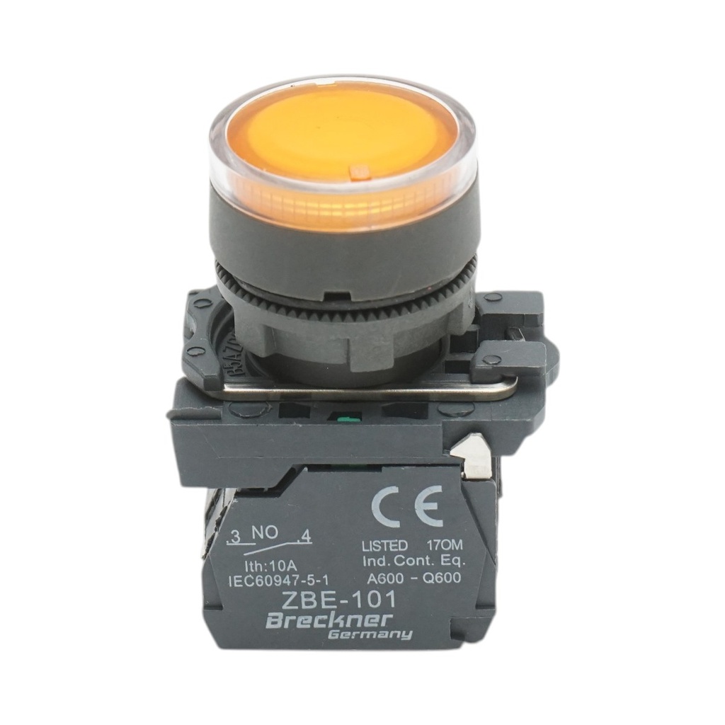 Buton comanda cu revenire si semnalizare LED galben 1NO+1NC, 220V/10A, TB5