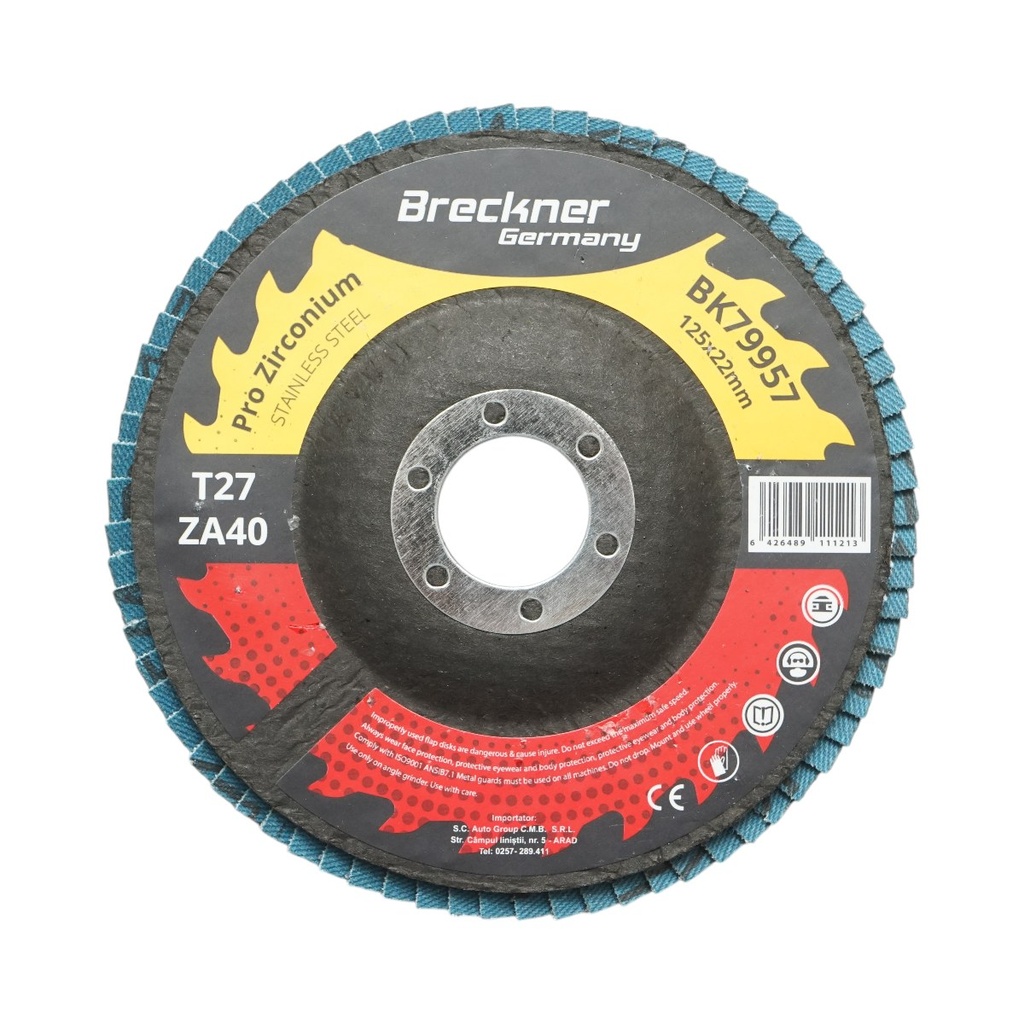 Disc lamelar abraziv cu zirconiu 125x22mm T27 ZA40 pentru slefuire, polizare metal si inox