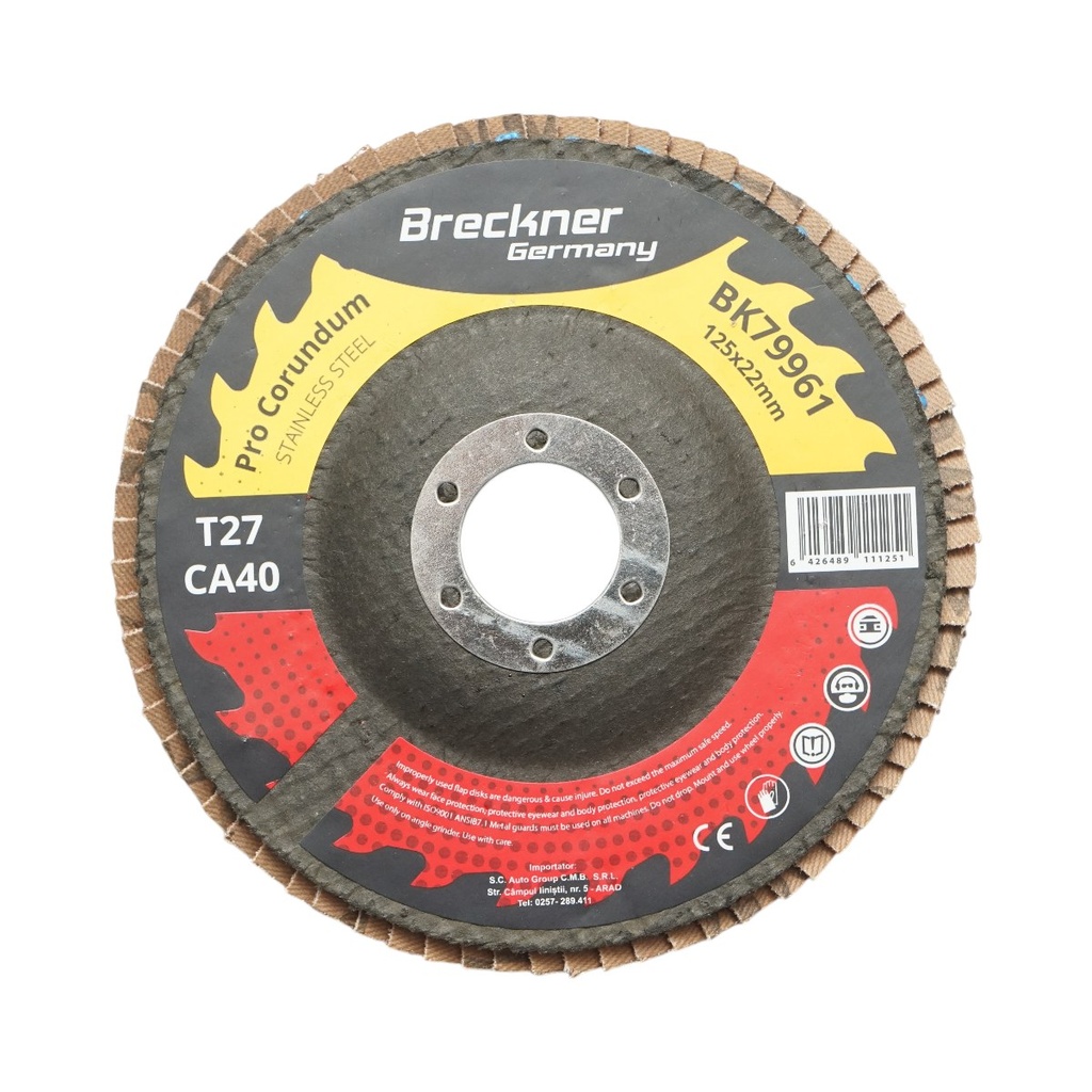 Disc lamelar abraziv corund 125x22mm T27 CA40 pentru slefuire/polizare inox si metal