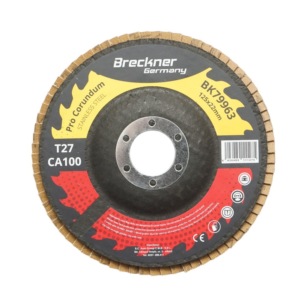 Disc lamelar abraziv corund 125x22mm T27 CA100 pentru slefuire/polizare inox si metal