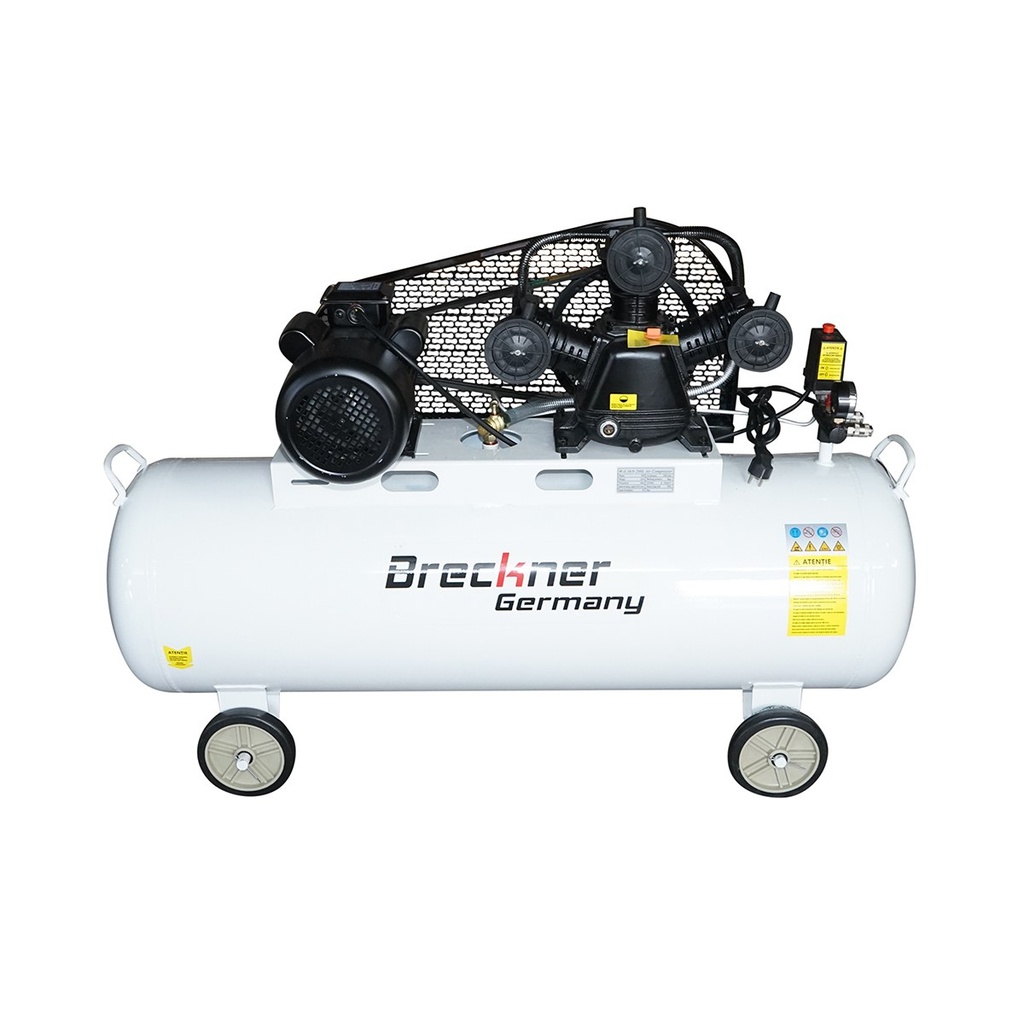 Compresor aer pe curea 200L, motor 3 cilindri 3KW/4CP, presiune maxima 8 bar, volum aer aspirat 525 L/min