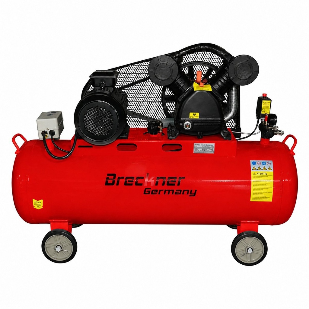 Compresor aer pe curea 200L, motor 2 cilindri in V 5CP, 4kW/380V, presiune maxima 8 bar, volum aer aspirat 650 L/min