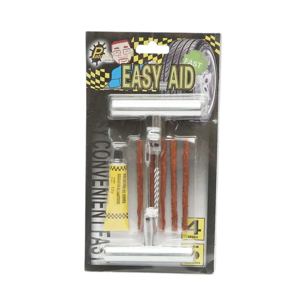 Kit profesional vulcanizare anvelope tubeless la rece cu snur, adeziv, instrument inserare tip ac si alezor