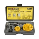 Set carote circulare otel carbon 19-64mm pentru lemn, rigips, PVC 11 piese Crownman