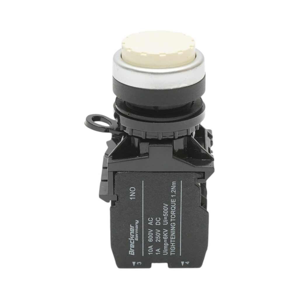 Buton comanda convex cu revenire alb 1NO+1NC, 10A/600V AC, 1A/250V DC LA42