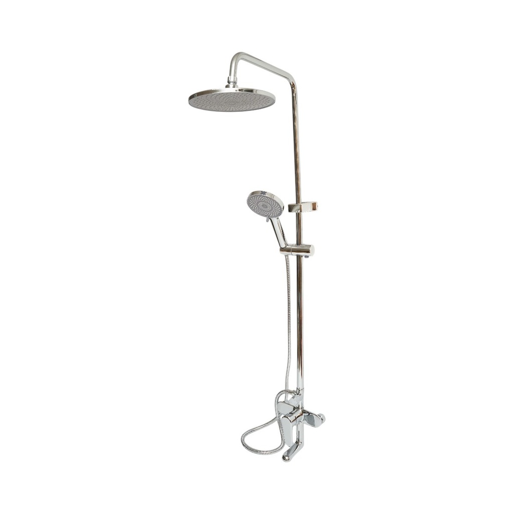 Set dus multifunctional de perete cu dus de mana, pipa cada, dus rotund, cartus ceramic, crom lucios