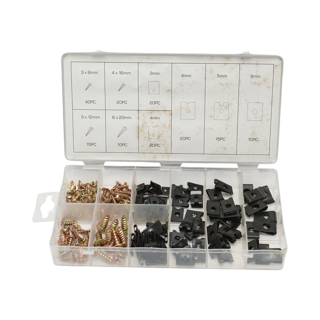 Trusa cleme metalice tip U cu holsuruburi 170 piese