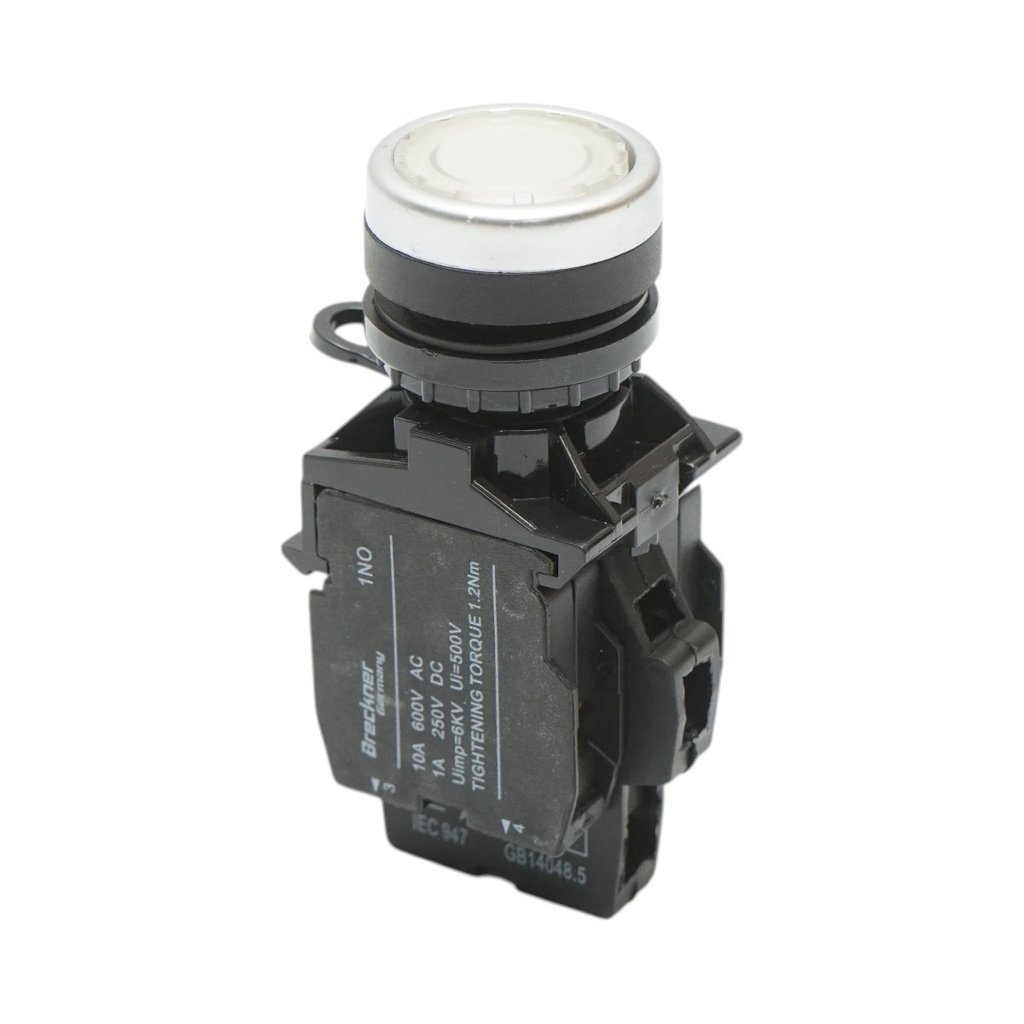 Buton comanda iluminat LED 220V AC alb cu revenire 1NO+1NC, 10A/600V AC, 1A/250V DC LA42