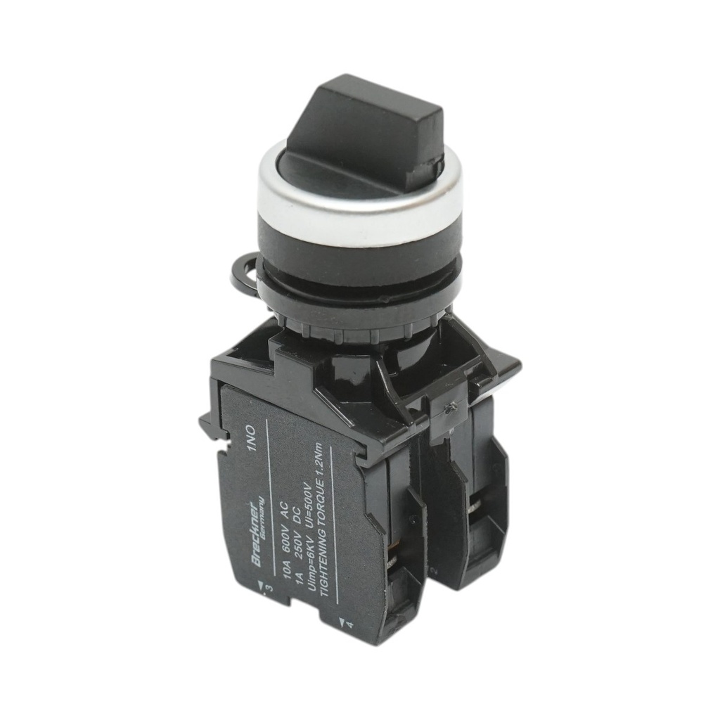 Buton selector negru cu 2 pozitii 1NO+1NC, 10A/600V AC, 1A/250V DC LA42