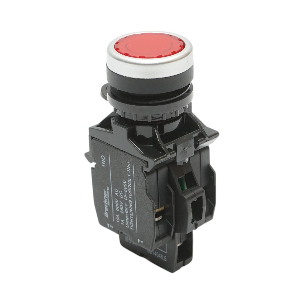 Buton comanda iluminat LED 220V AC rosu cu revenire 1NO+1NC, 10A/600V AC, 1A/250V DC LA42