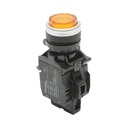 Buton comanda iluminat convex LED 220V AC galben cu revenire 1NO+1NC, 10A/600V AC, 1A/250V DC LA42