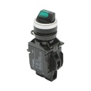 Buton selector iluminat 24V AC/DC LED verde cu 3 pozitii 2NO, 10A/600V AC, 1A/250V DC LA42