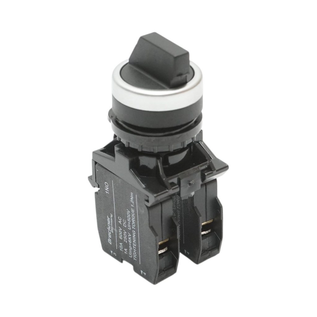 Buton selector negru cu 3 pozitii 2NO, 10A/600V AC, 1A/250V DC LA42