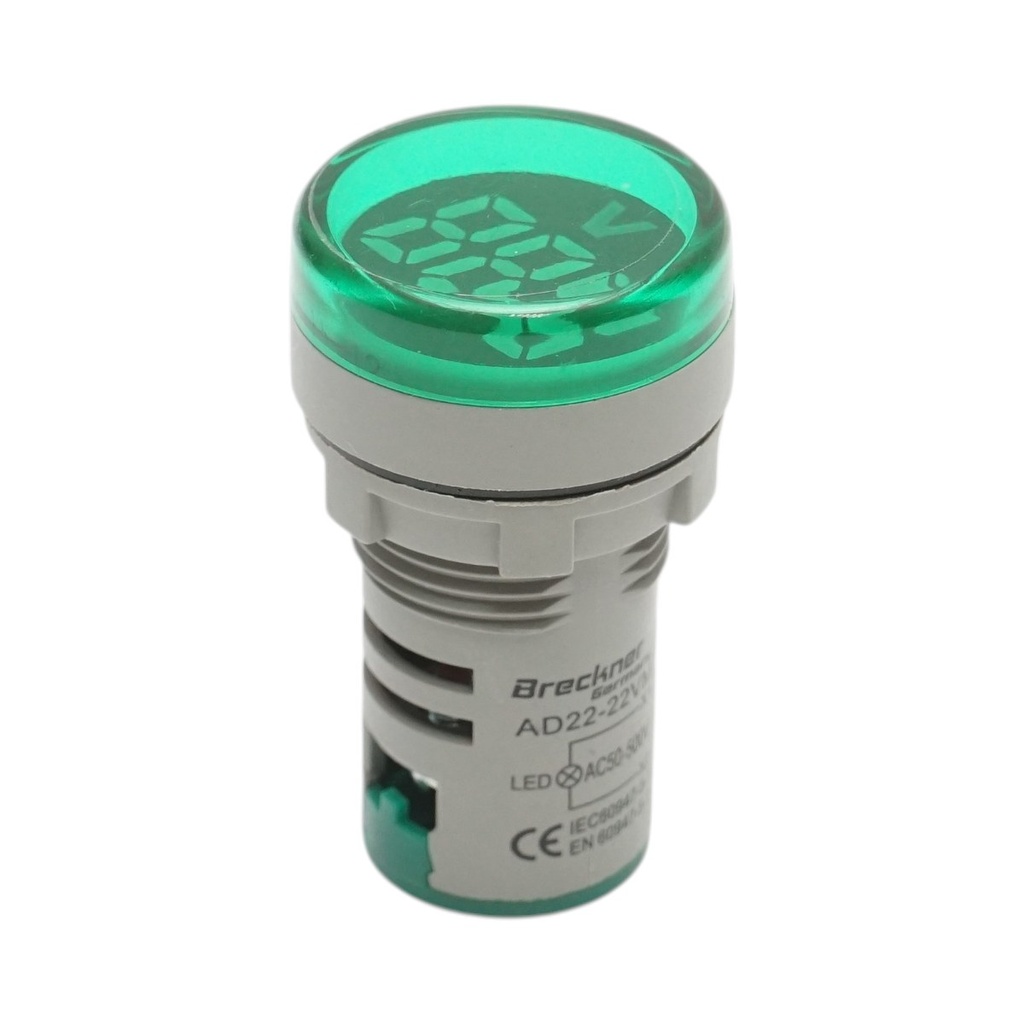 Indicator digital ampermetru LED verde 50-500V AC Ø 22mm