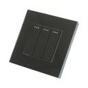 Intrerupator triplu cap scara negru incastrat 220V, 16AX, indicator luminos, rama sticla 86x86x34mm
