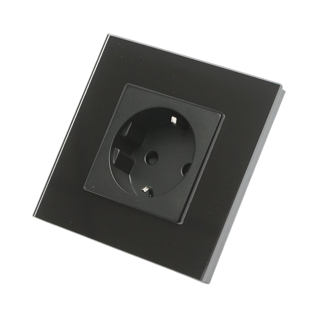 Priza schuko neagra 220V, 16A, rama sticla 86x86x34mm