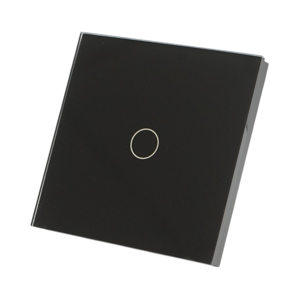 Intrerupator touch negru simplu 220V, indicator luminos, rama sticla 86x86x34mm