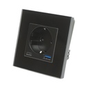 Priza schuko neagra 220V, 16A, 2xUSB A+C 20W incarcare rapida, rama sticla 86x86x34mm