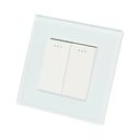 Intrerupator dublu cap scara alb incastrat 220V, 16AX, indicator luminos, rama sticla 86x86x34mm