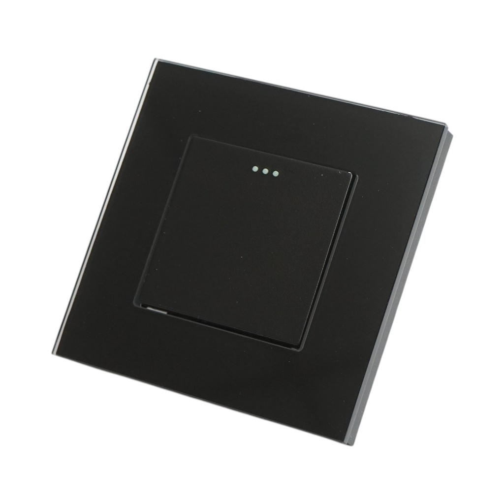 Intrerupator cap scara negru incastrat 220V, 16AX, indicator luminos, rama sticla 86x86x34mm
