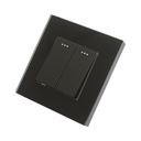 Intrerupator dublu cap scara negru incastrat 220V, 16AX, indicator luminos, rama sticla 86x86x34mm